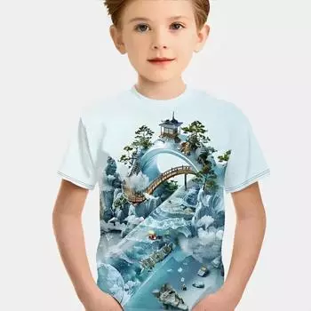Креативная детская одежда с рисунком из чернил Футболка для мальчиков с коротким рукавом Детская летняя одежда Повседневная стильная одежда для девочек Топы 150