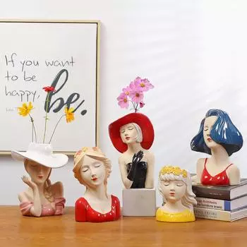 Креативная девушка, фигурка, украшения, ваза, роскошная ваза для украшения дома, цветок, вставленный в тумбу под телевизор, настольное мягкое украшение