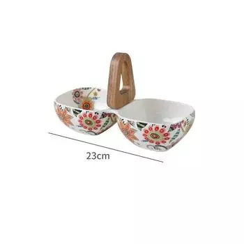 Креативная двойная керамическая фруктовница с ручкой – Поднос для сервировки закусок с цветочным дизайном S