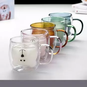 Креативная двухслойная кофейная кружка с милым медведем, двойная стеклянная чашка, картонная чашка для молока с изображением животных, женская милая кошка, утка, собака, подарок, Рождественский подарок 250ml