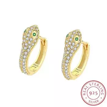 Креативная форма головы змеи в форме животного, изысканные серьги S925 для женщин, серьги из стерлингового серебра с полным цирконом, подарок на юбилей, вечеринку, ювелирные изделия, серебряные украшения золотой