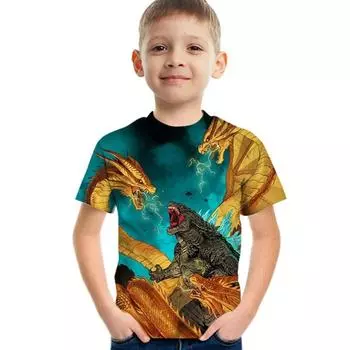 Креативная футболка для мальчиков с 3D-принтом «Динозавр и дракон», повседневные легкие удобные футболки с коротким рукавом и круглым вырезом, детская одежда 170