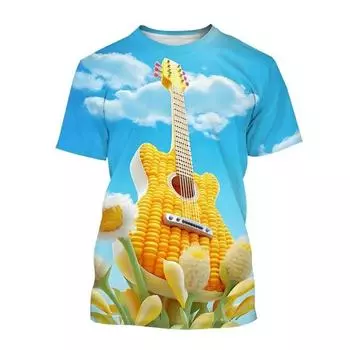Креативная футболка с 3D принтом «гитара», музыкальный инструмент, футболка с круглым вырезом и короткими рукавами для мужчин, повседневные футболки L