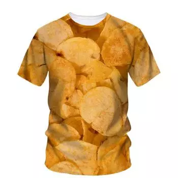 Креативная футболка с 3D-принтом «Картофельные чипсы», летняя мужская футболка с коротким рукавом, модная футболка с рисунком «Попкорн и лапша», свободные повседневные свободные топы S