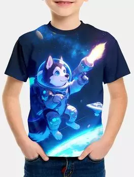Креативная футболка с принтом астронавта для мальчиков с героями мультфильмов, повседневный легкий и удобный топ с короткими рукавами, летняя детская выходная одежда 160
