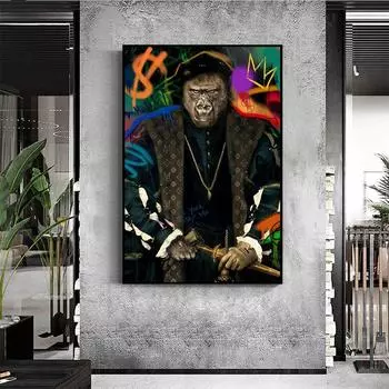Креативная граффити фигурка орангутанга, картина на холсте, печать, настенные художественные постеры для гостиной, домашний декор, фотографии, фреска без рамы 21*30cm