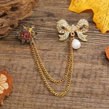 Креативная и модная брошь-цепочка со стразами и кисточками, маленькая женская простая брошь на воротник рубашки пальто, женская булавка, аксессуары