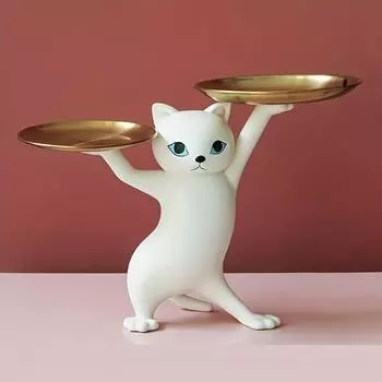 Креативная и очаровательная скульптура кошки, поделки из смолы, украшения для хранения на двух подносах, предметы интерьера. A