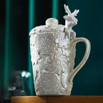 Креативная изысканная рельефная кружка с изображением лося, персонализированная керамическая чашка для воды, кофейная чашка, чашка для молока, подарочная чашка для воды