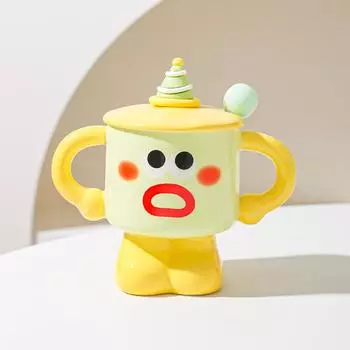 Креативная керамическая кружка «Клоун» с крышкой и ложкой, кружка для общежития для девочек, бытовая чашка для воды, праздничный подарок для друга 301-400ml