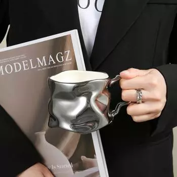 Креативная керамическая кружка с рисунком «морщины», устойчивая к ржавчине и пятнам офисная кружка для кофе, чая, прочный терракотовый стакан для обеда и чтения серебряный