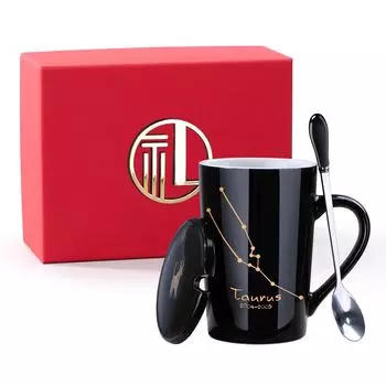 Креативная керамическая кружка - Созвездия зодиака с крышкой и ложкой, идеальный подарок для пар 301-400ml