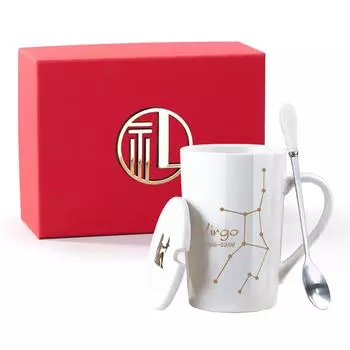 Креативная керамическая кружка - Созвездия зодиака с крышкой и ложкой, идеальный подарок для пар 301-400ml