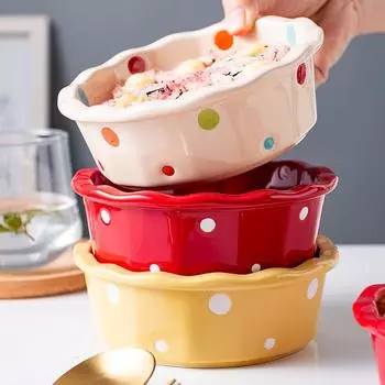 Креативная керамическая миска для фруктового салата на завтрак, Wave Dot, хлопья для домашнего использования, эмаль красный