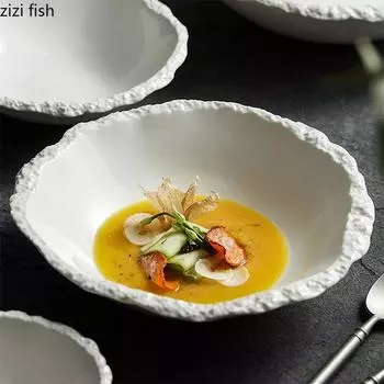 Креативная керамическая миска для лапши рамен неправильной формы, тарелки для фруктового салата, ресторанная однотонная посуда, суповая миска, десертная тарелка