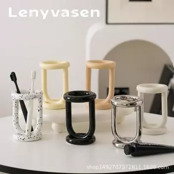 Креативная керамическая подставка для зубных щеток в ванной, стеллаж для хранения, бытовой умывальник, стоматологические изделия, зубная паста, ручка для макияжа, декоративная полка для хранения