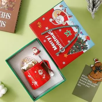 Креативная керамическая рождественская кружка с крышкой: Идеальная подарочная коробка для праздника null красный