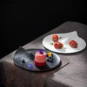 Креативная керамическая тарелка для основного блюда в ресторане отеля, необычной формы, для домашнего ужина, стейка, украшения еды, десертной тарелки