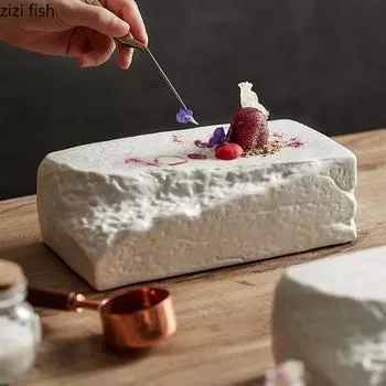 Креативная керамическая тарелка для стейков, закусок, десертов, кулинарных изделий, ресторанных прямоугольных столовых приборов, однотонных тарелок для десертов и выпечки