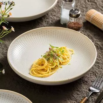 Креативная керамическая тарелка с бусинами и точками, глубокая тарелка для салата, толстая тарелка для супа, десертные тарелки, тарелки для пасты, специальная посуда для ресторана