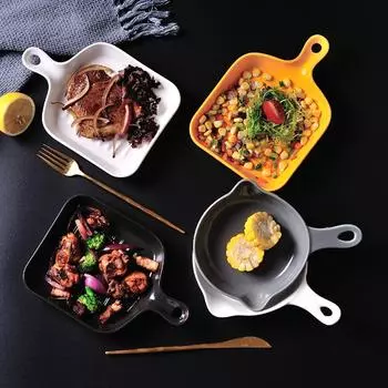 Креативная керамическая тарелка с скандинавской ручкой, тарелка в западном стиле, тарелка для выпечки торта, тарелка для завтрака