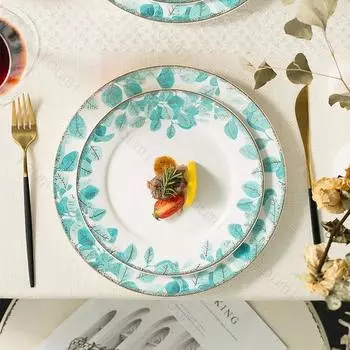 Креативная керамическая тарелка с золотым краем, легкая, роскошная, ресторанная тарелка для говядины, домашняя тарелка для завтрака, сэндвича, изысканная столовая посуда