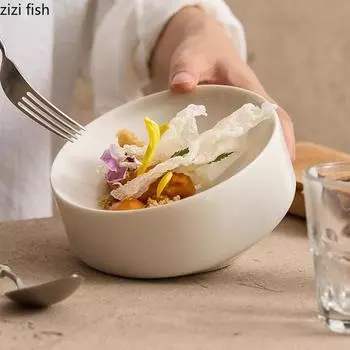 Креативная керамическая тарелка со скошенным краем Специальная десертная тарелка Тарелка для димсамов Тарелки для суши Витрины для молекулярной кухни в отеле