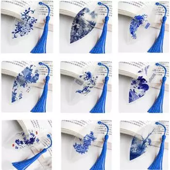 Креативная китайская архаичная закладка с кисточками, довольно синий и белый фарфоровый лист с венами, подарок или школьные принадлежности для друзей