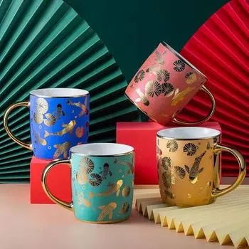 Креативная китайская кружка с элементом, позолоченная керамическая чашка для воды, кофейная чашка, чашка для молока, кружка, чашка послеобеденного чая красный