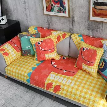 Креативная клетчатая хлопковая подушка для дивана с динозавром, ткань, противоскользящая кожаная наволочка для дивана из цельного дерева, универсальная для всех сезонов 70*70cm