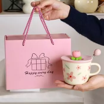 Креативная кофейная кружка с дизайном цветка тюльпана, керамическая чашка для женщин, эстетичная чашка для завтрака в стиле инс 301-400ml