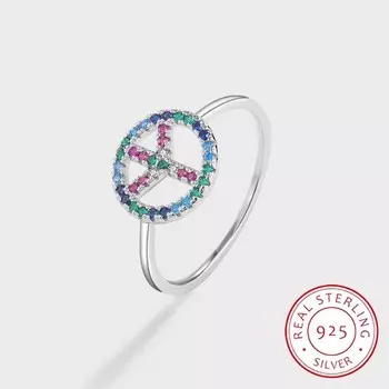 Креативная коллекция Радуга, кольцо с крестом и полным цирконом для женщин, изумрудно-розовое круглое кольцо из натурального стерлингового серебра, подарочные ювелирные изделия 6 серебряный