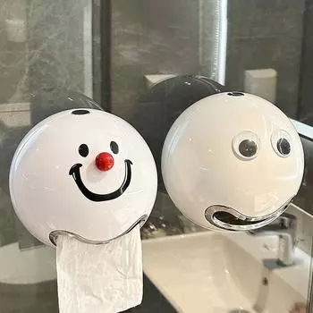 Креативная коробка для салфеток с улыбающимся лицом, коробка для рулонов туалетной бумаги, держатель рулона туалетной бумаги для ванной комнаты, настенный держатель для салфеток, не требуется пробивать отверстия белый