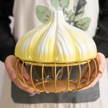 Креативная корзина для хранения чеснока Керамическая крышка Корзина для хранения яиц, лука, имбиря, чеснока Кованая железная корзина для хранения Кухонные принадлежности