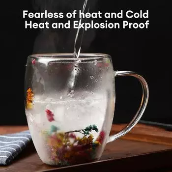 Креативная красивая стеклянная чашка с двойными стенками, стеклянные чашки с настоящим цветком, подарочные чашки из боросиликатного стекла с ручками