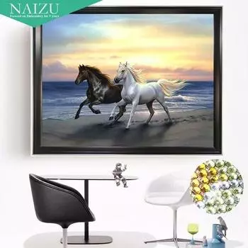 Креативная круглая дрель из смолы, полная дрель, черно-белая лошадь, сделай сам, алмазная живопись, домашняя жизнь 20X30CM