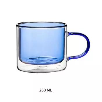 Креативная кружка из цветного стекла с двойными стенками – термостойкая прозрачная чашка из боросиликатного стекла для чая, шампанского и пива синий