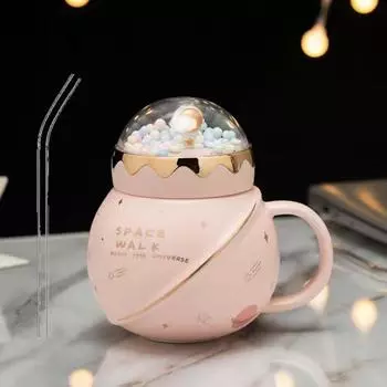 Креативная кружка «Планета», сферическая керамическая чашка для воды, кофейная чашка, чашка для молока с крышкой, чашка для воды, индивидуальный подарок розовый
