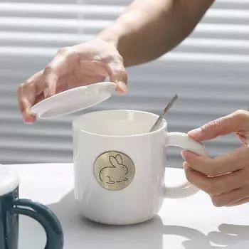 Креативная кружка с кроликом, бронзовая чашка, керамическая парная кофейная чашка 400ml чёрный