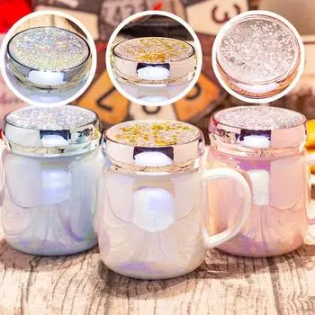 Креативная кружка с метеоритной крышкой, жемчужная керамическая чашка для воды, кофейная чашка, чашка для молока, кружка для послеобеденного чая, чашка для воды, подарок белый