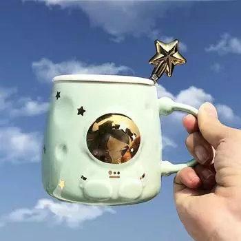 Креативная кружка со звездной ложкой, персонализированная керамическая чашка, кофейная чашка, чашка для молока, чашка для воды, набор для питья
