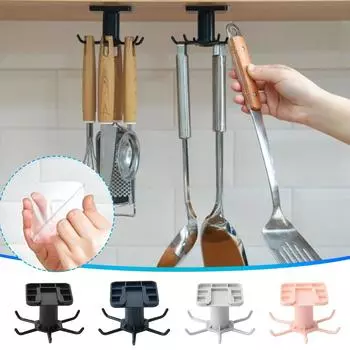 Креативная кухонная крыша, вращающийся на 360 градусов крючок, лопаточка, крючок для хранения кухонной утвари, настенный вращающийся крючок с 6 когтями чёрный