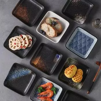Креативная квадратная керамическая тарелка для приправ Японская глина для соуса для макания Маленькие тарелки Закуски, десерты, горчица Соевый соус Тарелка Столовая посуда