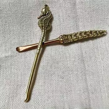 Креативная латунная статуэтка для чистки ушей Hippocampus Cordyceps Sinensis, подарочная серия для чистки ушей в виде насекомых, кюретка для чистки ушей, брелок-подвеска hippocampus