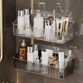 Креативная легкая роскошная полка для хранения унитаза, настенная, экономящая место, полка для ванной комнаты, прозрачный держатель для ювелирных изделий и косметики серый