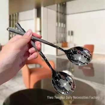 Креативная ложка для питья из нержавеющей стали с длинной ручкой - высококачественная кофейная ложка, толстая арбузная ложка в корейском стиле long handle Korean spoon серебряный