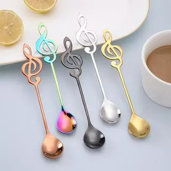 Креативная ложка для размешивания десертов для баров и ресторанов, изготовлена из японской и корейской нержавеющей стали марки 304.. Идеально подходит к кофе и десертам. Musical Notes серебряный