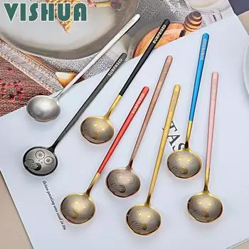Креативная маленькая круглая ложка, кофейная ложка из нержавеющей стали 304, десертная ложка для перемешивания, Золотая ложка, ложка, чашка Марка, ложка
