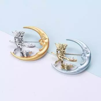 Креативная матовая ретро-брошь в виде бога солнца и луны для тестя, модная, модная, индивидуальная, жемчужная брошь-булавка золотой