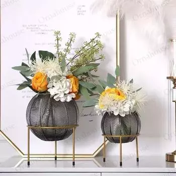 Креативная металлическая стеклянная ваза, легкая, роскошная цветочная посуда, украшение для дома, декоративное украшение, цветочная композиция для гостиной, Jarrones